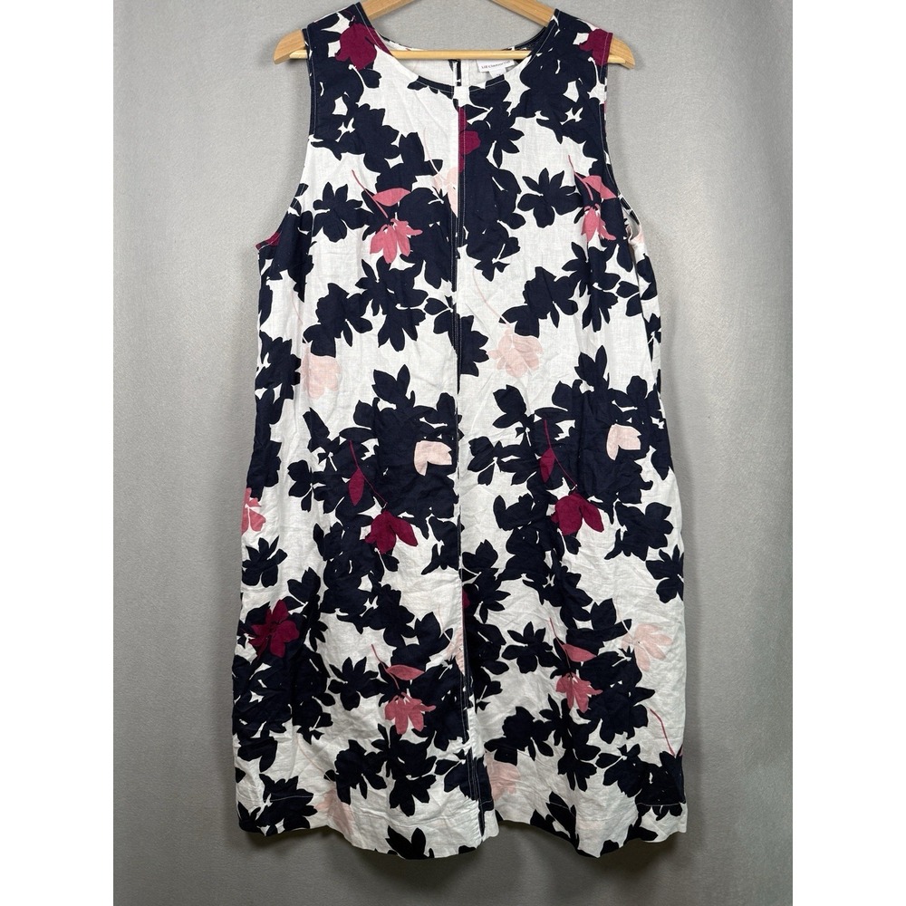 Liz Claiborne Dress Floral Pink Blue Cotton Linen Blend Pockets Sz 1X